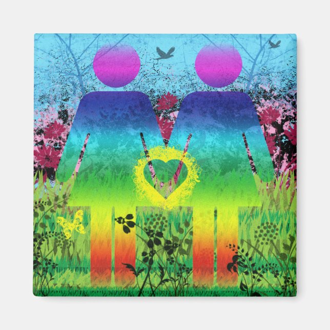 Imã Abstrato Grunge Rainbow Love Magnet (Frente)