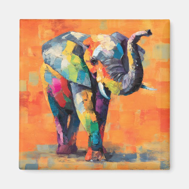 Imã Abstrato Happy Rainbow Elephant (Frente)