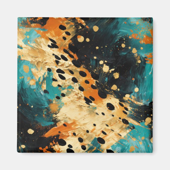Imã Abstrato-leopardo-laranja Dourado-Aqua (Frente)