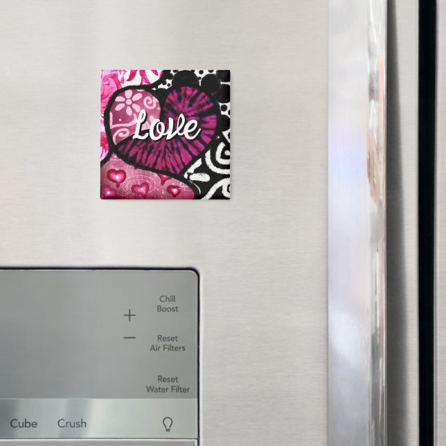 Imã Abstrato Love Heart Pink Floral Bolinhas Pretas (In Situ (Fridge))