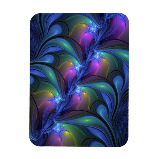 Ímã Abstrato Luminoso Colorido Azul Rosa Verde Fractal (Vertical)