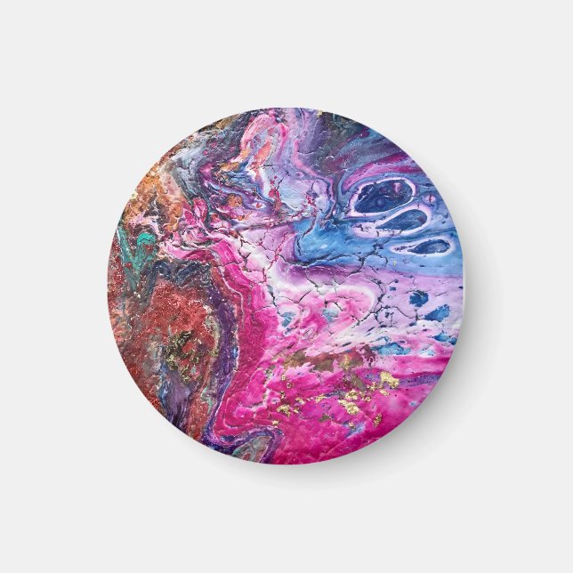 Imã Abstrato mágica flores cor-de-rosa-laranja azul (Frente)