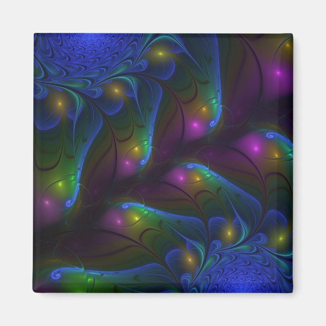 Imã Abstrato Moderno Trippy Fractal Luminoso Colorido (Frente)