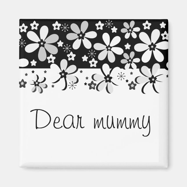 Imã Abstrato preto e branco de cartoon flores design f (Frente)