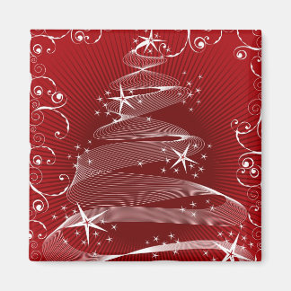 Imã Abstrato Red X'mas Tree and Swirls Holiday Magnet