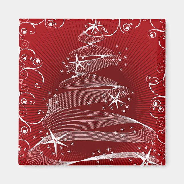 Imã Abstrato Red X'mas Tree and Swirls Holiday Magnet (Frente)