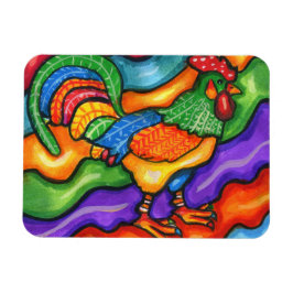 Ímã Abstrato Rooster Bird Arte Colorida