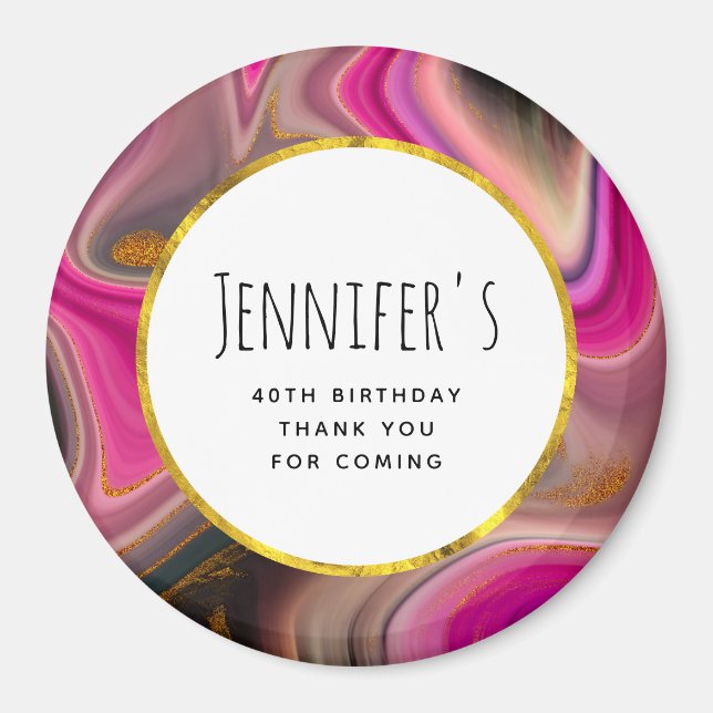 Imã Abstrato rosa e preto com espirais Dourados (Frente)