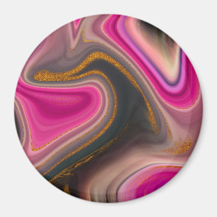 Imã Abstrato rosa e preto com espirros Douradas 