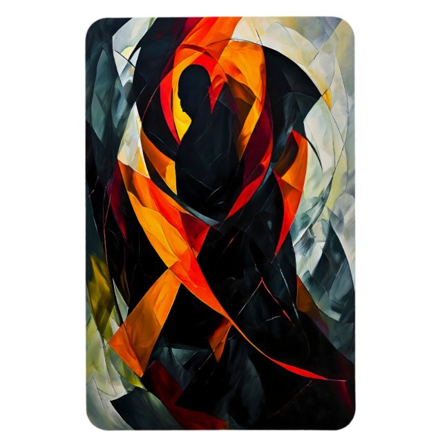 Ímã Abstrato Silhouette em Arte Vermelha e Negra Fiery (Vertical)