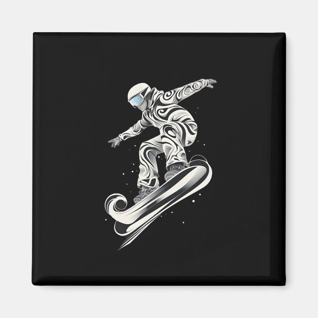 Imã Abstrato Snowboarder Snowboard Snowboard (Frente)