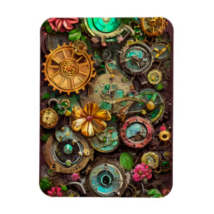 Ímã Abstrato Surreal Gears Flowers Steampunk Art