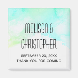 Imã Abstrato Verde Moderno e Azul Aquarela Obrigado