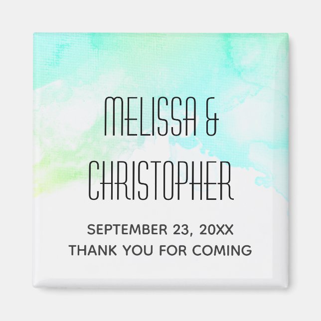 Imã Abstrato Verde Moderno e Azul Aquarela Obrigado (Frente)