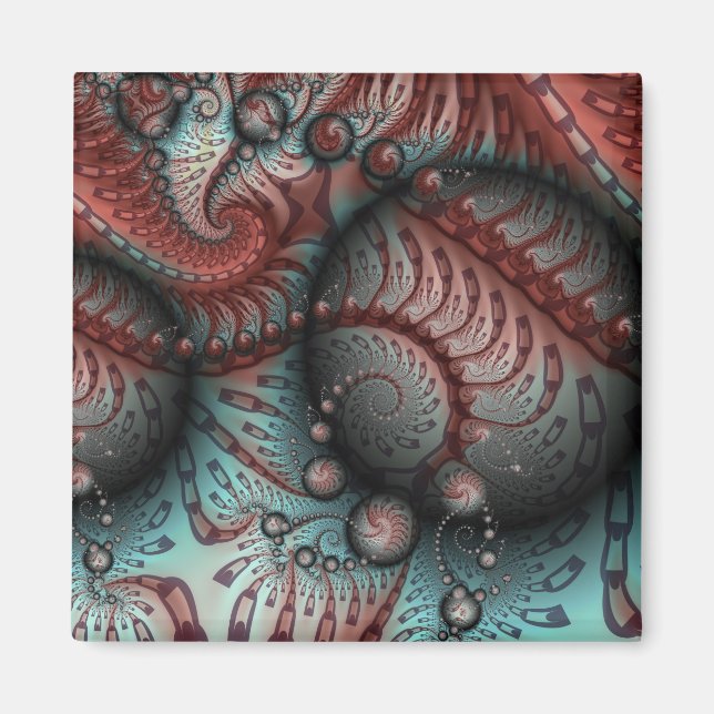 Imã Abstrato Vivid Fantasy Fractal Art Brown Blue (Frente)