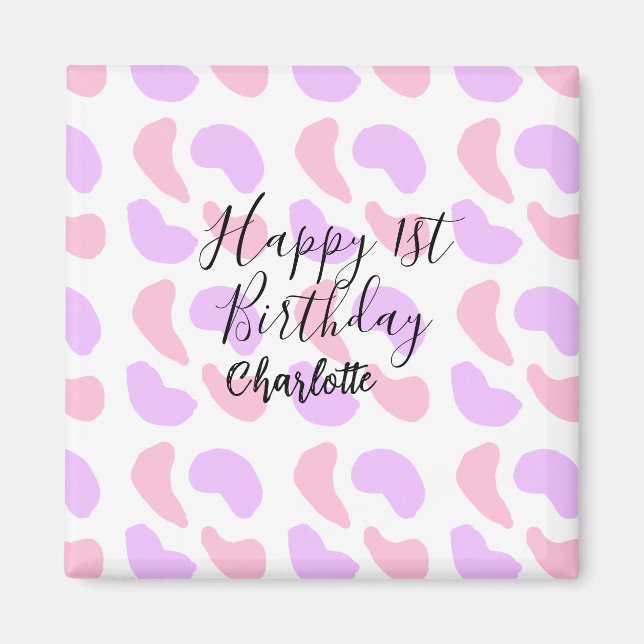 Imã Abstratos roxos cor-de-rosa moldam primeiro aniver (Frente)