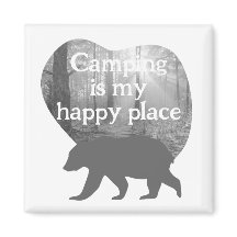 Acampando meu lugar feliz preto em branco personal