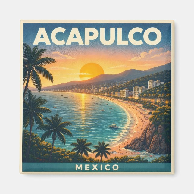 Imã Acapulco Vintage Travel Poster Magnet (Frente)