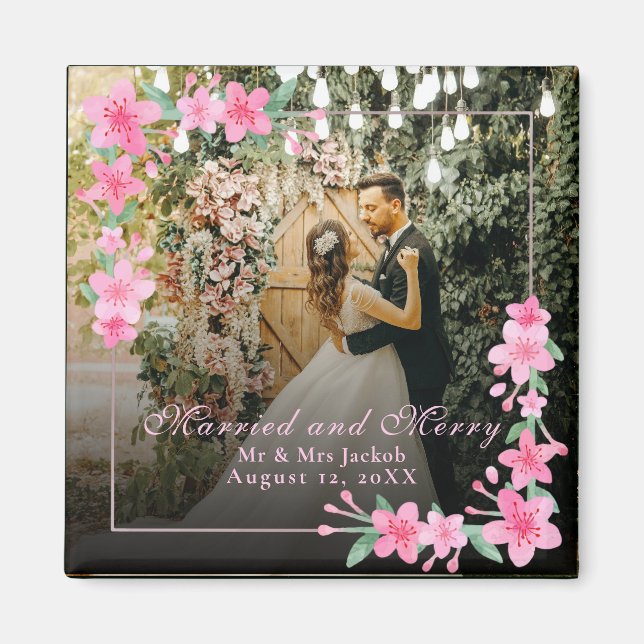 Imã Acrilico Elegante Aquarela 1 Foto Natal Rosa Claro (Frente)