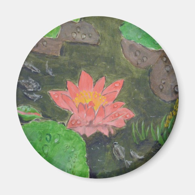 Imã acrílico na canvas, flor de lírio de água rosa (Frente)