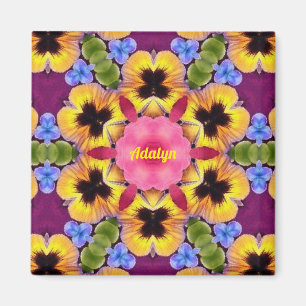 Imã ADALYN ~ Pansy Abstrata ~ Rosa Azul Roxo Amarelo