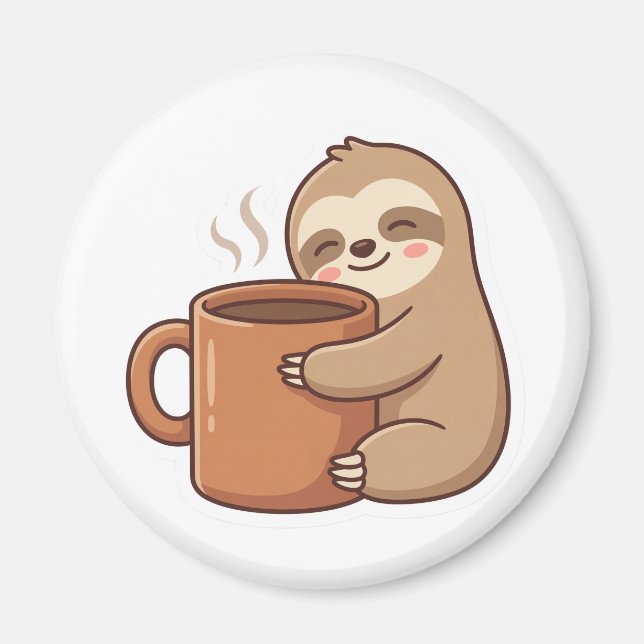 Imã Adesivo de café de preguiça fofa (Frente)