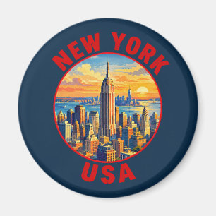 Imã Adesivo de viagem vintage do céu de Nova York EUA