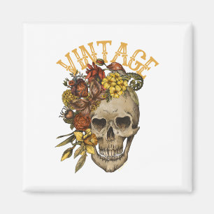 Imã Adesivo Floral de Caveira Vintage