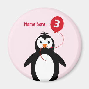 Imã Adicionar nome pinguim aniversário de 3 anos cor-d