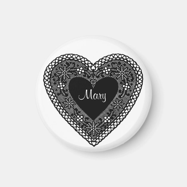 Imã Adicione seu nome ou iniciais Vintage Lace Heart (Frente)