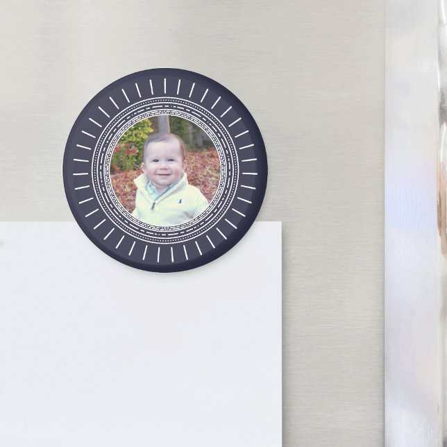 Imã Adicione sua foto | Azul e branco do Marinho moder (Criador carregado)