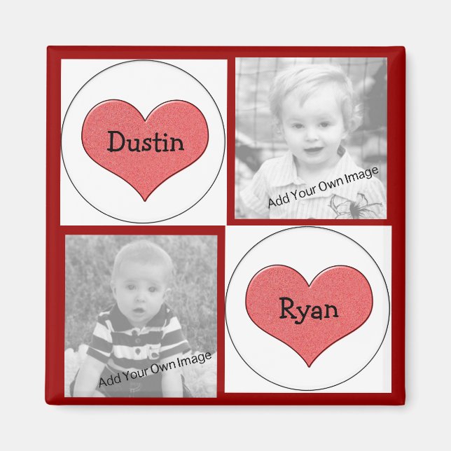 Imã Adicione suas informações, Red Heart Photo Magnet (Frente)