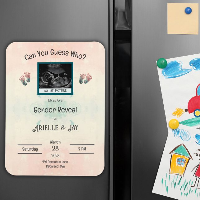 Ímã "Adivinhem quem" Sexo Revela Chá de fraldas de Ult (Baby Shower Ultrasound Gender Reveal Invitation Magnet)