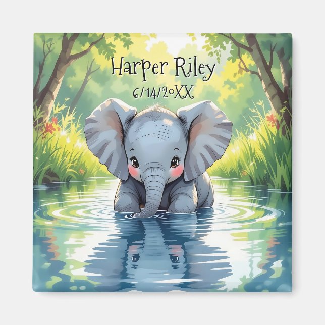 Imã Adorable Baby Elephant and Reflection Personalized (Frente)