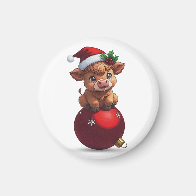 Imã adorable baby highland cow sitting (Frente)