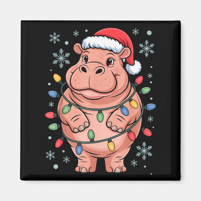 Imã Adorable Hip Wrapped Christmas Light Santa Hat Win (Frente)
