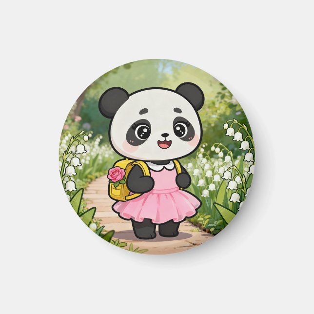 Imã Adorable Kawaii Panda Girl on a Dreamy Path (Frente)