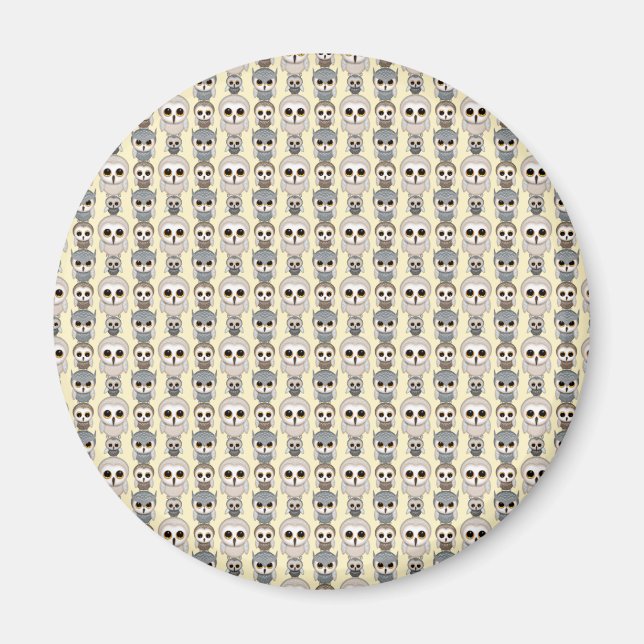 Imã Adorable Little Owls Pattern on Light Yellow (Frente)