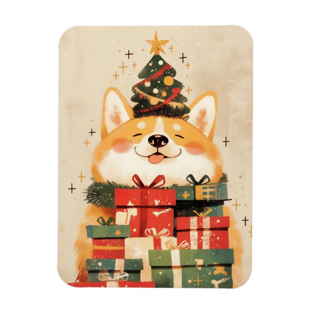 Ímã Adorable Welsh Corgi with Christmas Gifts (Vertical)