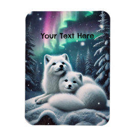 Ímã Adorando Raposas Árcticas Luzes Nortes Floresta Ne