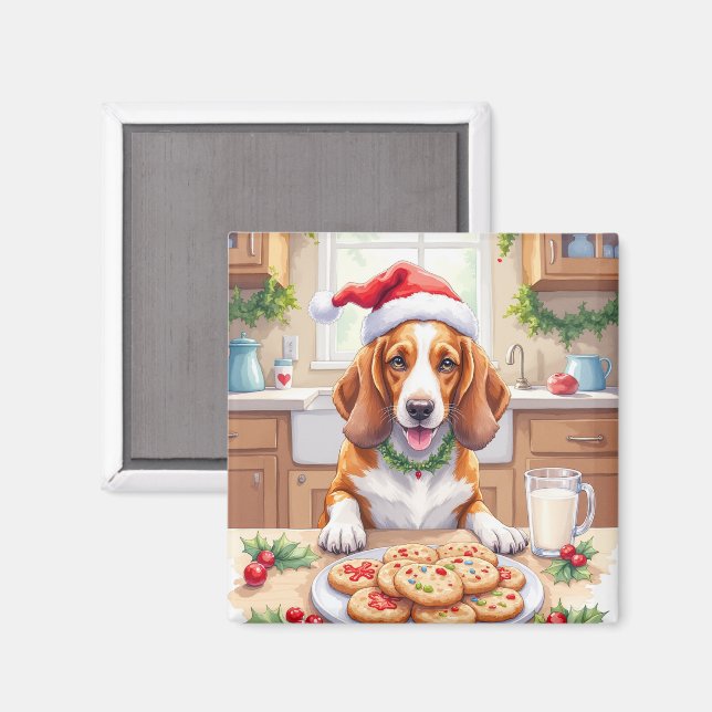 Imã Adorável Basset Hound Roubando Biscoitos de Natal (Front/Back)