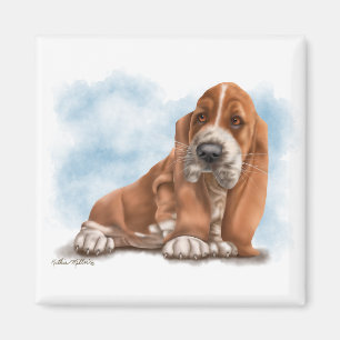 Imã Adorável cachorrinho Basset Hound Cartoon