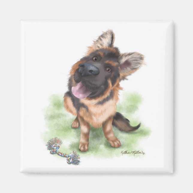 Imã Adorável cachorrinho de desenho animado Pastor Ale (Frente)