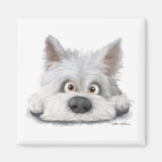 Imã Adorável Cartoon de Terrier Escocês Branco (Frente)