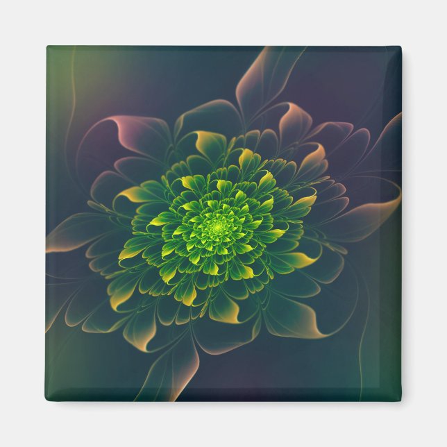 Imã Adorável Chrysanthemum Fractal Green (Frente)
