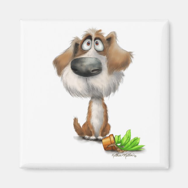 Imã Adorável Desenho Animado de Cachorro Desgrenhado C (Frente)