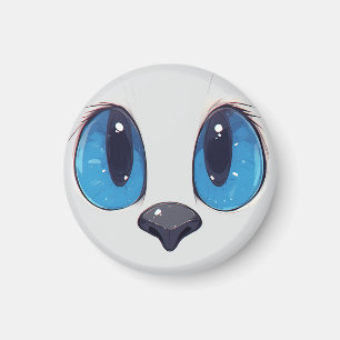 Imã Adorável Desenho de Gato Kawaii com Olhos Azuis