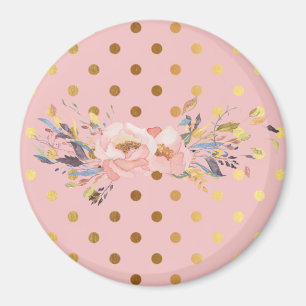 Imã Adorável Flores com Pontos Polka Dourados Falsos