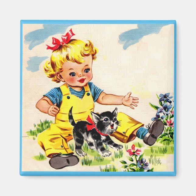 Imã adorável garotinha com adorável gatinha (Frente)