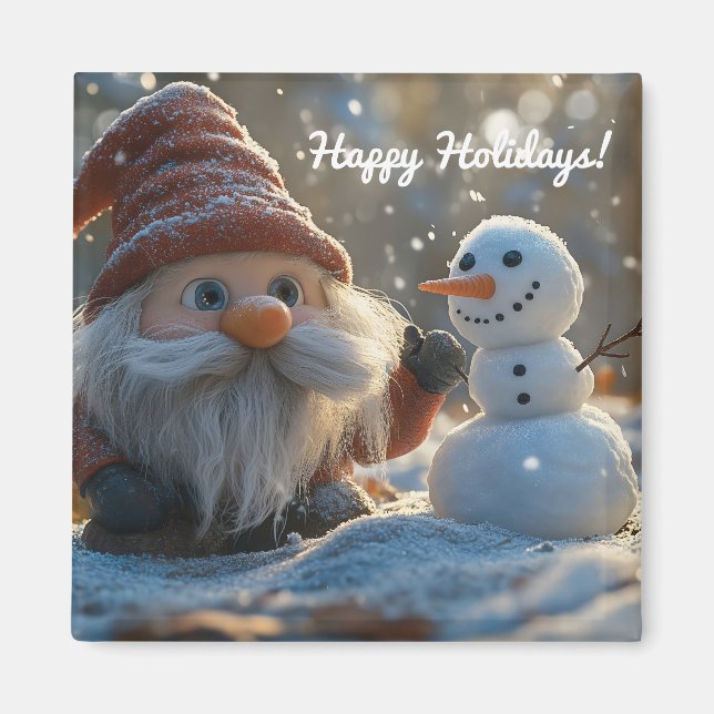Imã Adorável Gnome e Snowman numa Terra de inverno (Frente)